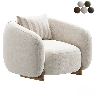 Modern Beige Fabric Accent Chair With Curved Armrest Striped Pillow And Wooden Legs 3d model