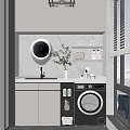 Modern Bathroom Cabinetry With Marble Countertop Sink Built-in Washing Machine And Niche Storage
