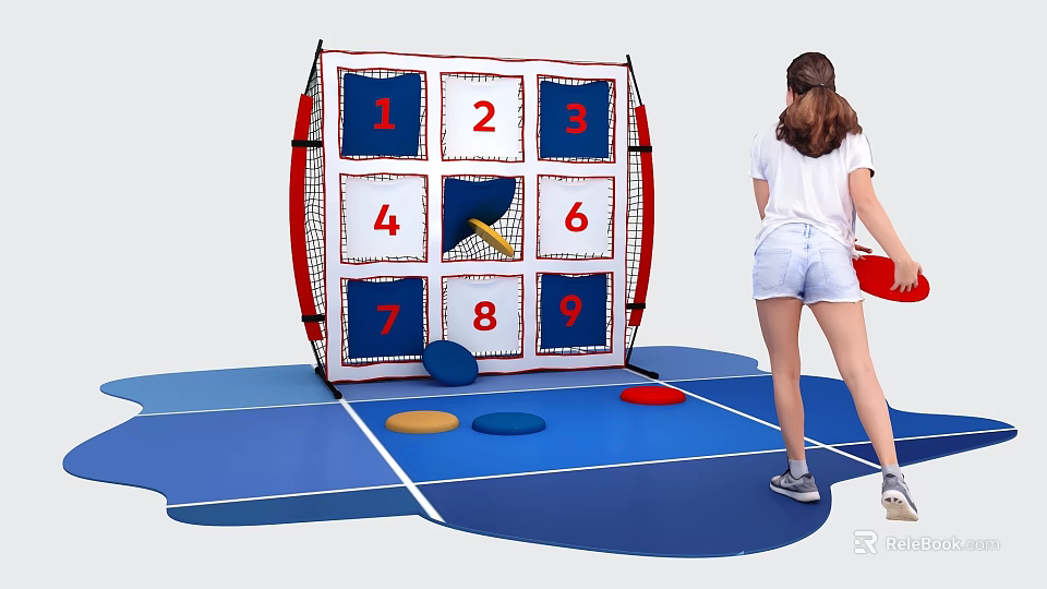 Interactive Area With Nine Square Number Target Board For Throwing Game Activity 3d model 