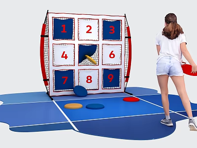 Interactive Area With Nine Square Number Target Board For Throwing Game Activity 3d model