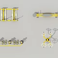 Outdoor Sports Equipment Collection Including Yellow Metal Fitness Machines And Training Stations