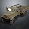 Vintage Sand Colored Military Truck With Open Cargo Bed And Large Worn Tires