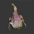 Grotesque Game Movie Character With Large Blue Eyes Yellow Pink Skin And Outstretched Claws