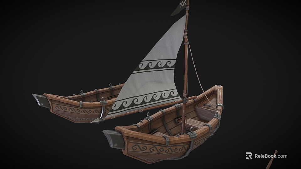 Traditional Handcrafted Wooden Sailing Boat With Carved Hull And Sail Design 3d model 