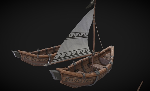 sailing wooden boat cartoon boat cruise wooden boat 3d model