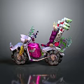 Decorative Motorcycle With Pink Body White Accents Green Vines And Flowers