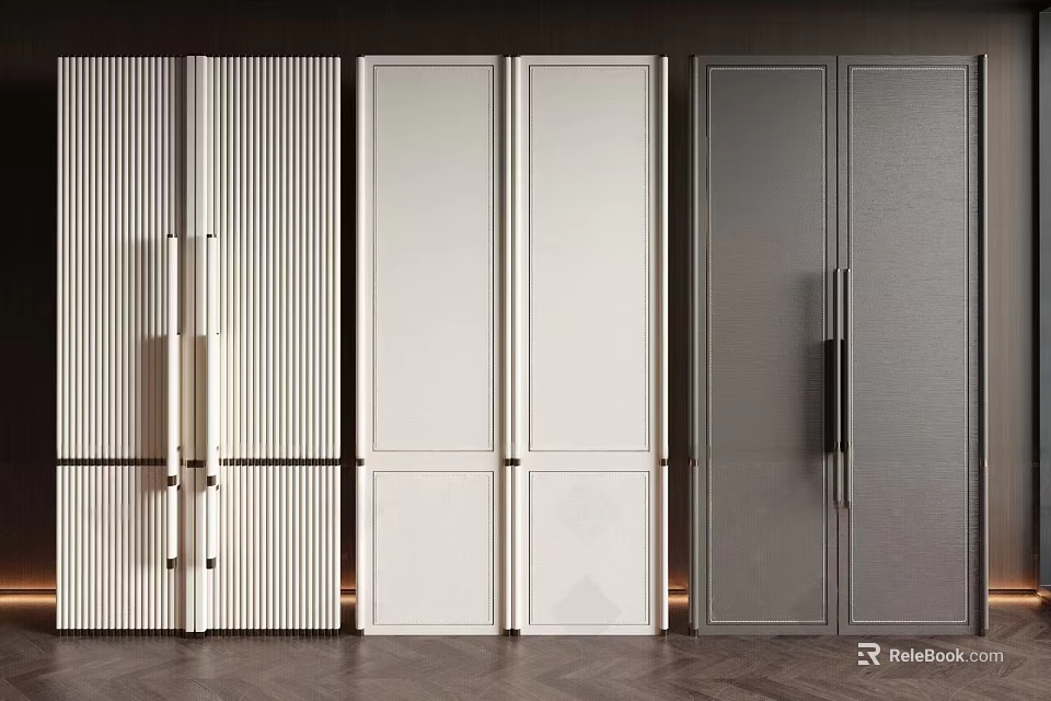 Modern Contemporary Double Doors with Sleek Panels Metal Handles and Neutral Tones 3d model 