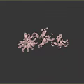 Three Pink Flowering Trees With Green Trunks On Grey Background And Ground Reflections