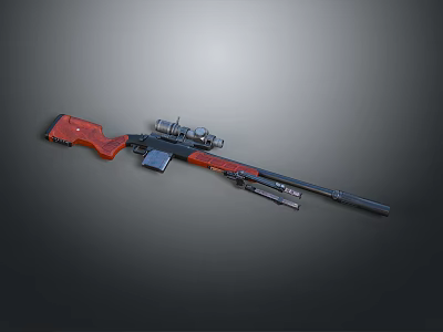 Tactical Rifle With Red Stock Black Barrel Mounted Scope And Detachable Magazine 3d model