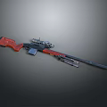Tactical Rifle With Red Stock Black Barrel Mounted Scope And Detachable Magazine