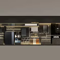 Sleek Modern Kitchen Interior With Dark Cabinets And Integrated Appliances 3d model