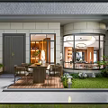 Modern Chinese Garden Landscape Featuring Circular Window Pine Tree Stone Lantern And Outdoor Seating 3d model