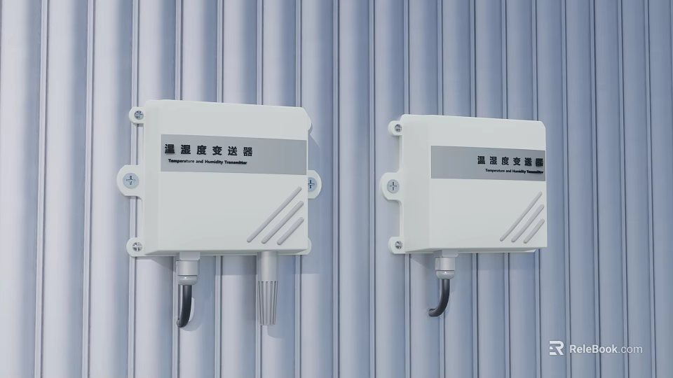 Smart Temperature and Humidity Transmitters White Wall Mounted on Striped Surface 3d model 