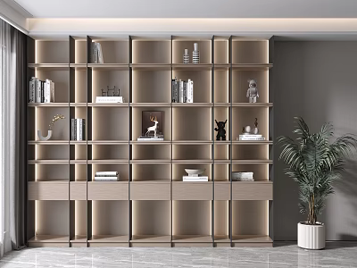 Modern Bookcase With Layered Design LED Lighting Books And Decorative Items 3d model