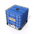 Blue Industrial Tank With Metal Frame Label And Bottom Valve Structure