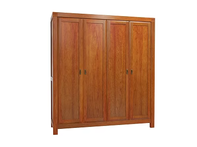 Brown Wooden Four Door Wardrobe With Classic Design And Simple Structure 3d model