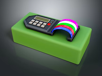 Electronic Label Printing Device With Green Base And Colorful Tape Rolls 3d model