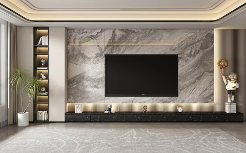 Modern TV cabinet background wall 3d model