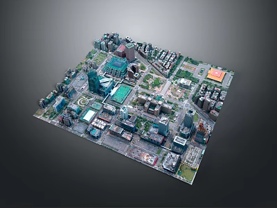 Aerial View of Urban City Landscape With Buildings Green Spaces and Road Layout 3d model
