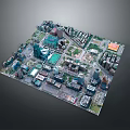 Aerial View of Urban City Landscape With Buildings Green Spaces and Road Layout