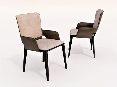 Modern Upholstered Dining Chairs With Beige Seat Dark Brown Backrest And Black Legs 3d model