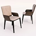 Modern Upholstered Dining Chairs With Beige Seat Dark Brown Backrest And Black Legs