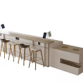 Modern Bar Counter Interior Design With Wooden Structure And High Stools 3d model