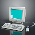 Vintage White Computer System With Turquoise Screen Keyboard And Mouse