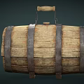 Traditional Wooden Kitchen Barrel With Metal Hoops And Sturdy Wooden Handle