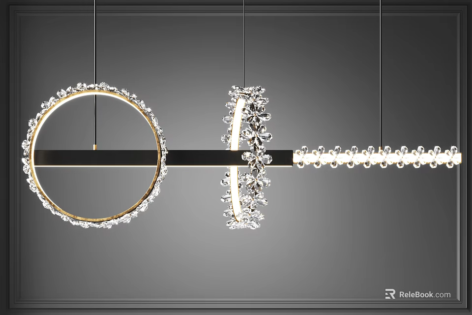 Contemporary Chandelier With Circular Linear Design Featuring Crystal Decorations And Metallic Frame 3d model 
