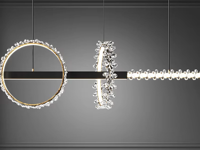 Contemporary Chandelier With Circular Linear Design Featuring Crystal Decorations And Metallic Frame 3d model