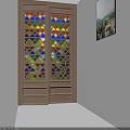 Stained Glass Double Doors With Colorful Light Patterns On Interior Walls 3d model