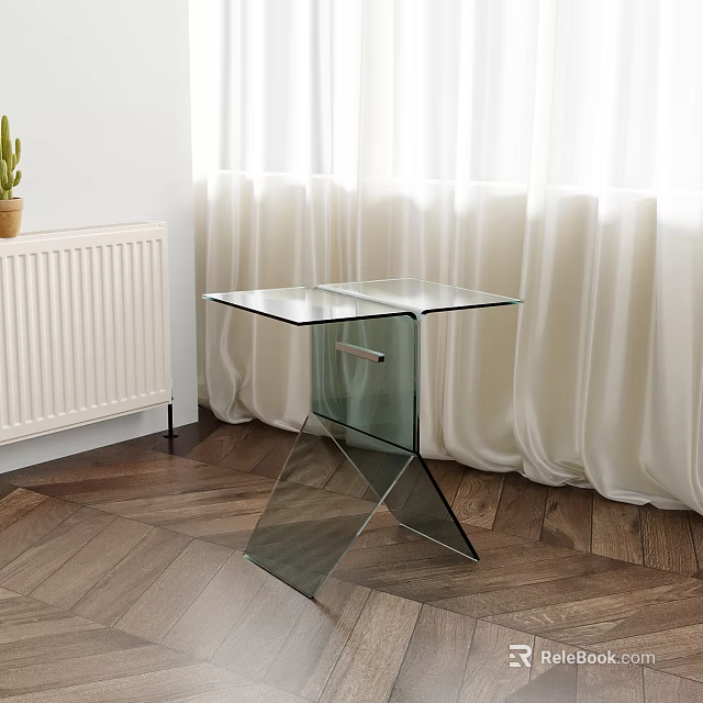 Modern Glass Top Side Table With Geometric Base In Living Room Wooden Floor Setting 3d model 