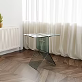 Modern Glass Top Side Table With Geometric Base In Living Room Wooden Floor Setting