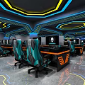 Modern Cyber Cafe Interior With Stylish Lighting Comfortable Gaming Chairs And High Performance Computers 3d model