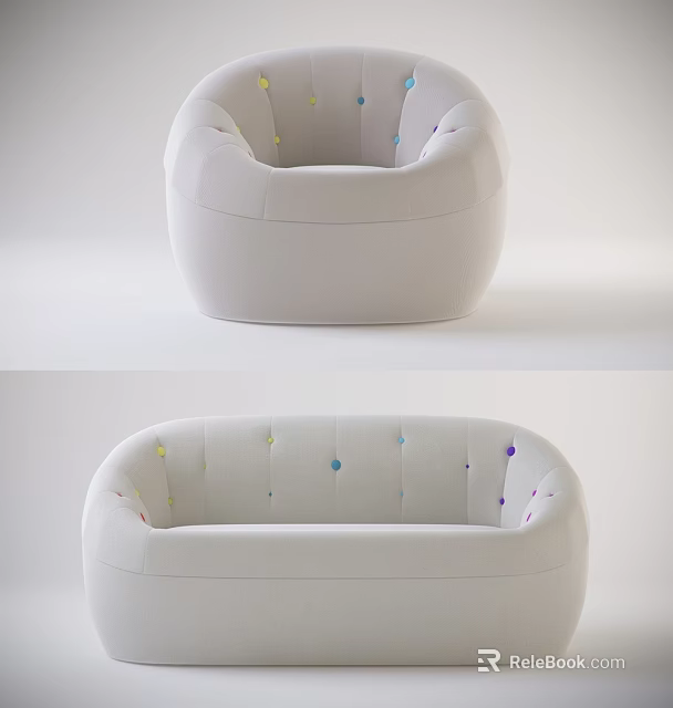Modern White Sofa Set With Colorful Dots Decoration For Living Room 3d model 