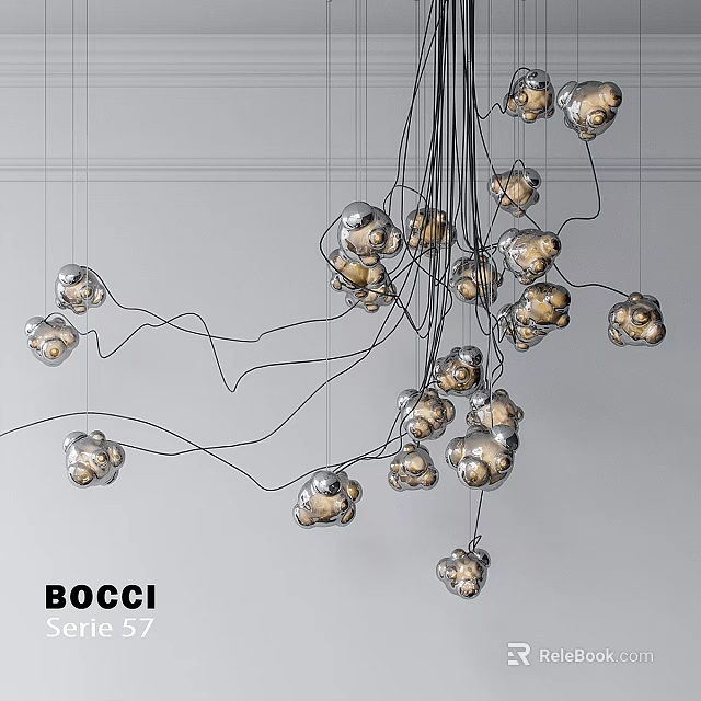 BOCCI Modern Chandelier with Multiple Spherical Bulbs and Curved Wires Design 3d model 