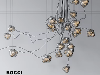 BOCCI Modern Chandelier with Multiple Spherical Bulbs and Curved Wires Design 3d model