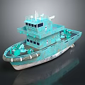 Turquoise Multi Deck Work Vessel With Upper Structure Windows And Deck Equipment 3d model