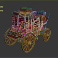 Vintage Red Stagecoach with Stacked Luggage on Roof Yellow Wheels and Classic Design