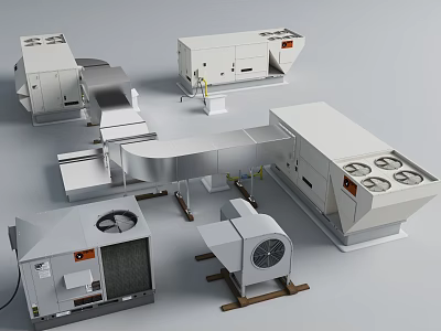 Various Industrial Electrical Equipment With Fans Control Panels And Machinery Components 3d model