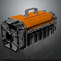 Industrial Metallic Container With Gray Body Orange Top Silver Handle And Green Accent Lights