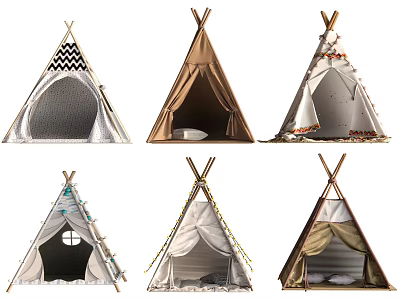 Stylish Teepee Tents With Assorted Designs Colorful Patterns Decorative Trims And Cozy Interiors 3d model