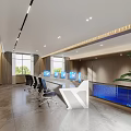 Modern Conference Room With Large Screen Display Long Table And Green Plants