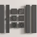 Black Decorative Architectural Parts Featuring Long Panels Square Circular Grilles And Vents