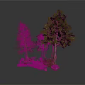 Different Types of Trees with Rocks and Moss at the Base on White Background