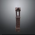 Traditional Red Brick Tower Architecture With Pointed Roof And Arched Window