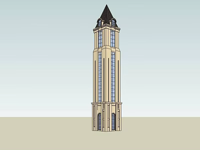 Classic Clock Tower With Tall Structure Beige Exterior Windows And Entrance Doors 3d model