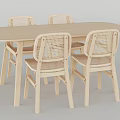 Natural Style Wooden Oval Dining Table Set With Four Rattan Backrest Chairs