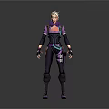 Detailed Short Haired Female Character In Purple Blue Sci Fi Combat Suit With Battle Gear